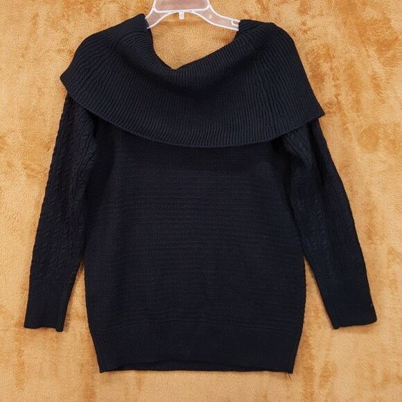 TOMMY HILFIGER Sweater Womens Large Black Pullover Off The Shoulder Cableknit - Picture 4 of 8